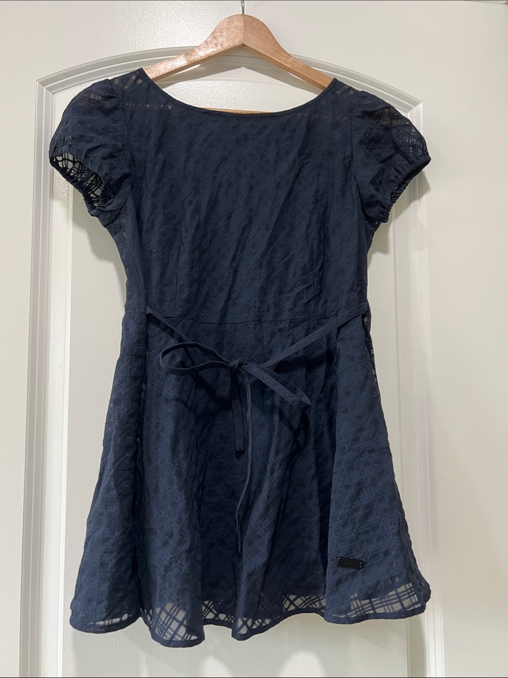 Burberry Navy Lace Fit-and-Flare Tunic Dress with Tie Waist